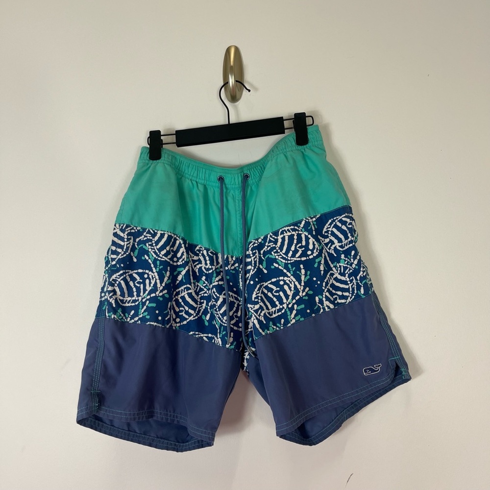 Vineyard Vines Blue Green Fish Swim Trunks Size S - A85